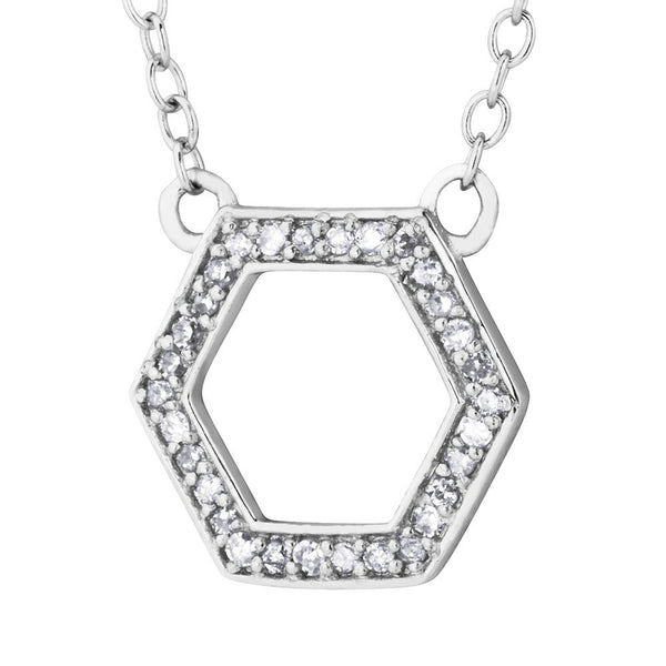 Diamond Hexagon Silhouette Pendant Necklace, Rhodium Plated Sterling Silver, 18" (.09 Ctw)