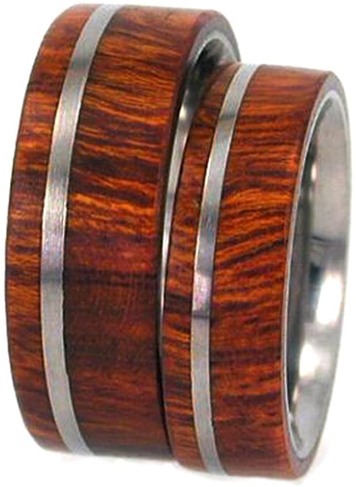 Arizona Ironwood Overlay, Titanium Pinstripe Ring, His and Hers Wedding Band Set, M13-F4.5