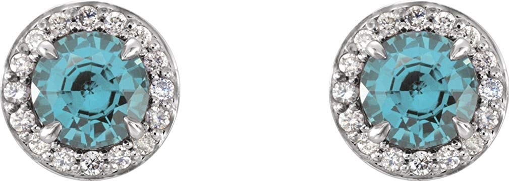 Aquamarine and Diamond Halo-Style Earrings, 14k White Gold (4MM) (.16 Ctw,G-H Color, I1 Clarity)