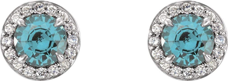 Aquamarine and Diamond Halo-Style Earrings, 14k White Gold (4MM) (.16 Ctw,G-H Color, I1 Clarity)