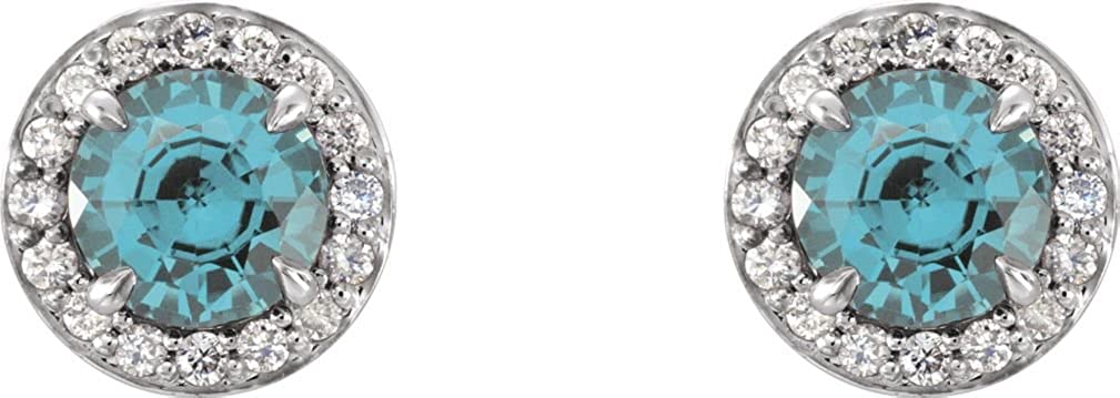 Aquamarine and Diamond Halo-Style Earrings, Rhodium-Plated 14k White Gold (5 MM) (.16 Ctw, G-H Color, I1 Clarity)