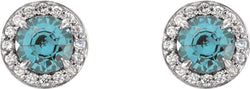 Aquamarine and Diamond Halo-Style Earrings, Rhodium-Plated 14k White Gold (4.5 MM) (.16 Ctw,G-H Color, I1 Clarity)