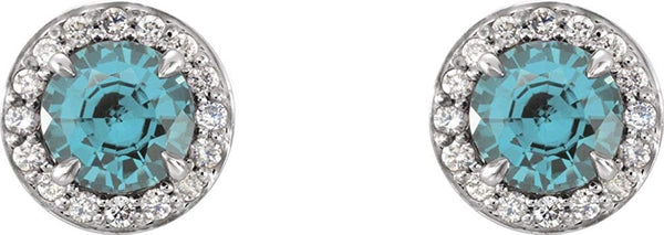 Aquamarine and Diamond Halo-Style Earrings, Rhodium-Plated 14k White Gold (4.5 MM) (.16 Ctw,G-H Color, I1 Clarity)