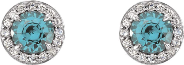Aquamarine and Diamond Halo-Style Earrings, 14k White Gold (3.5MM) (.16 Ctw,G-H Color, I1 Clarity)
