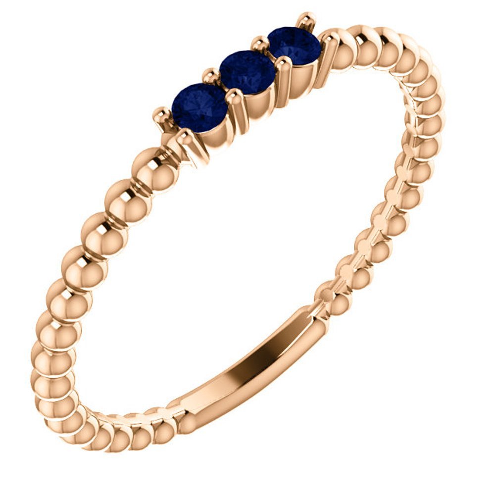 Chatham Created Blue Sapphire Beaded Ring, 14k Rose Gold, Size 6.75