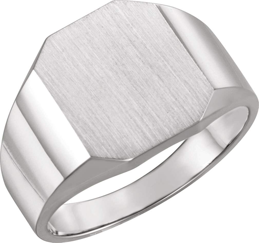 Men's Satin Brushed Signet Ring, 10kX1 White Gold (14X12MM)