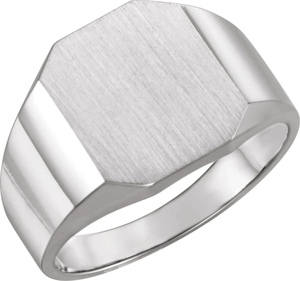 Men's Satin Brushed Signet Ring, 10k White Gold, Size 10.25 (14X12MM)