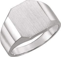 Men's Satin Brushed Signet Ring, Continuum Sterling Silver, Size 10 (14X12MM)