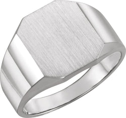 Men's Satin Brushed Signet Ring, 18k White Gold (14X12MM)