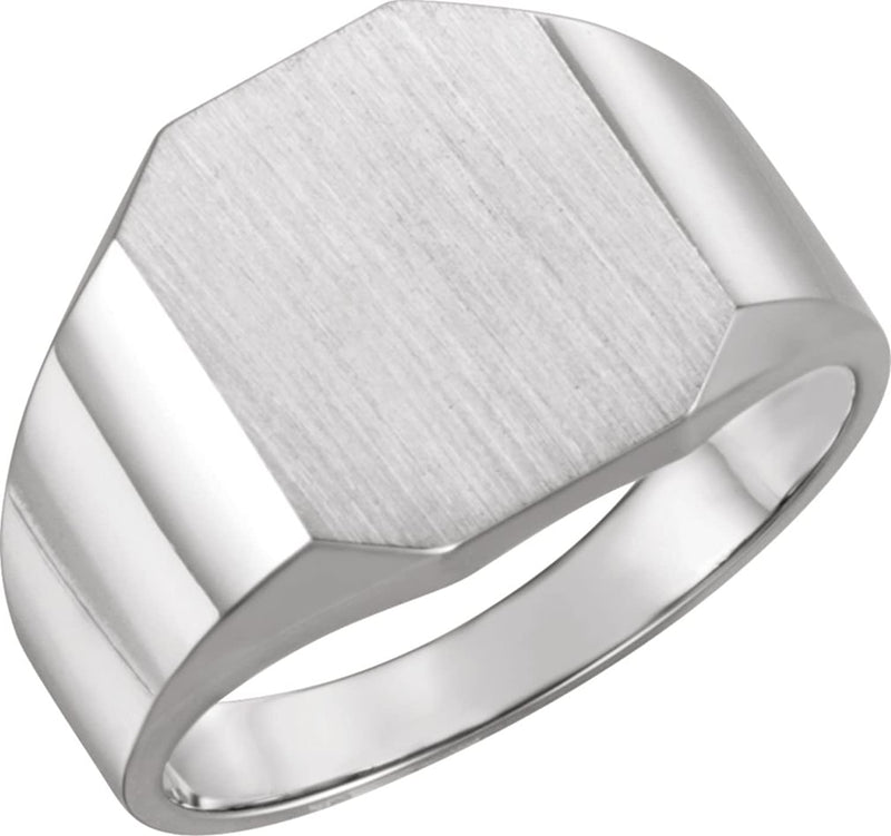 Men's Satin Brushed Signet Ring, Platinum, Size 10 (14X12MM)