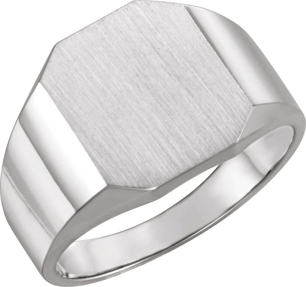 Men's Satin Brushed Signet Ring, 14kX1 White Gold, Size 8.75 (14X12MM)