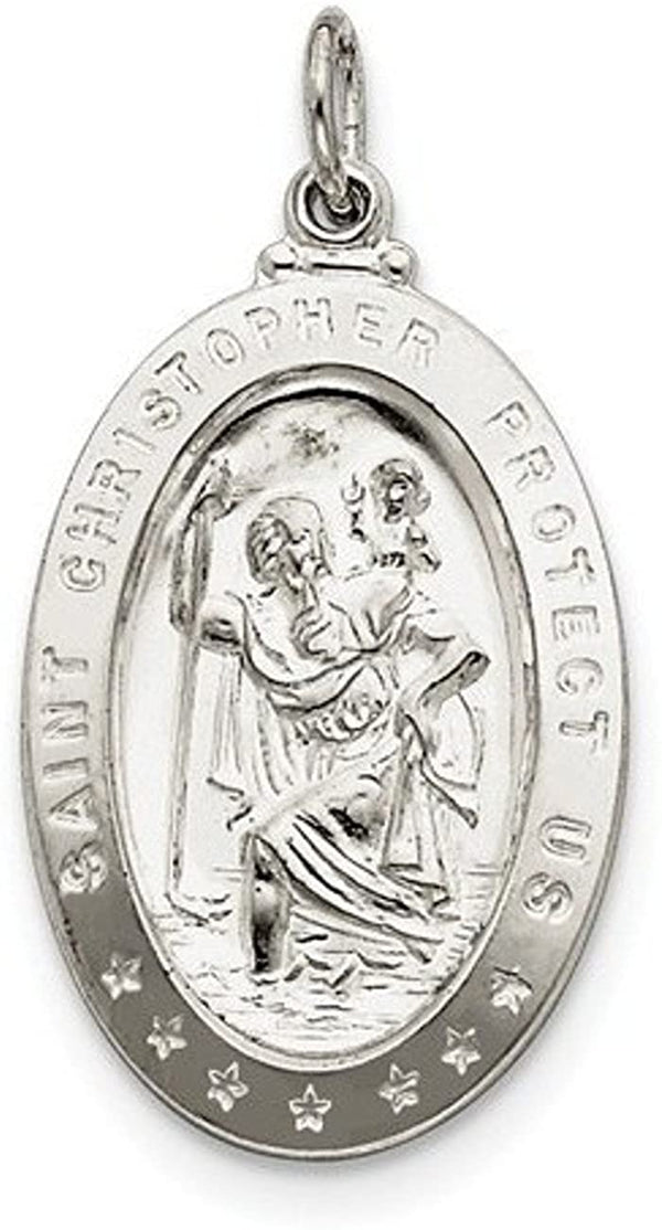 Sterling Silver Saint Christopher Medal Pendant (40X20 MM)