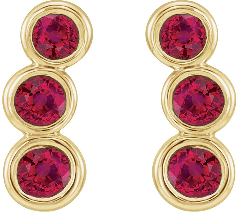 Ruby Three-Stone Ear Climbers, 14k Yellow Gold