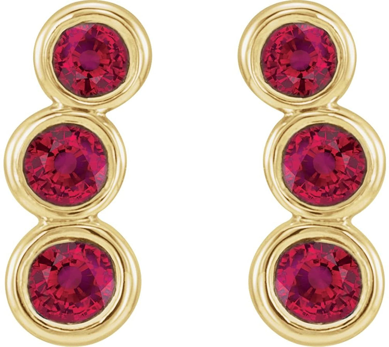 Chatham Created Ruby Three-Stone Ear Climbers, 14k Yellow Gold