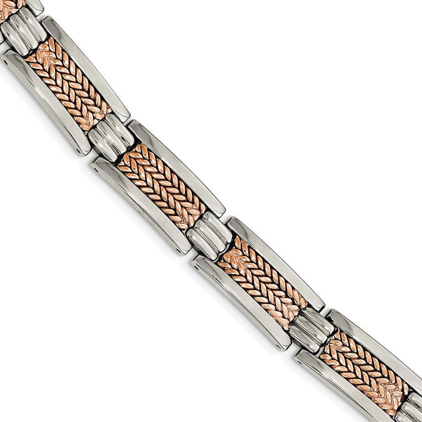 Men's Polished Stainless Steel Rose IP-Plated Bracelet, 8.5"