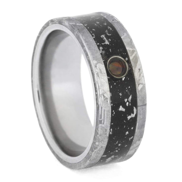 Created Black Opal Cabochon, Gibeon Meteorite, Black Stardust 8.5mm Comfort-Fit Titanium Wedding Band