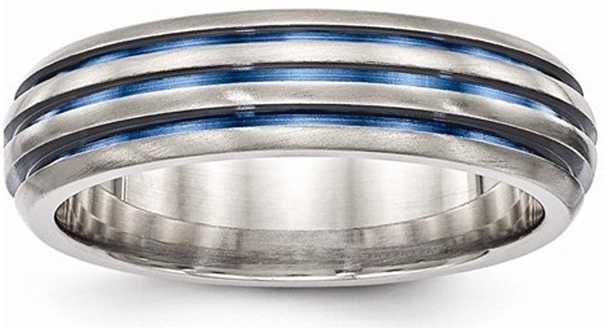 Edward Mirell Titanium Triple Groove Blue Anodized 6mm Wedding Band, Size 8