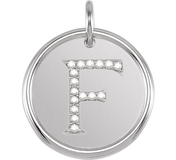 Diamond Initial "F" Pendant, Sterling Silver(.08 Ctw, Color G-H, Clarity I1)