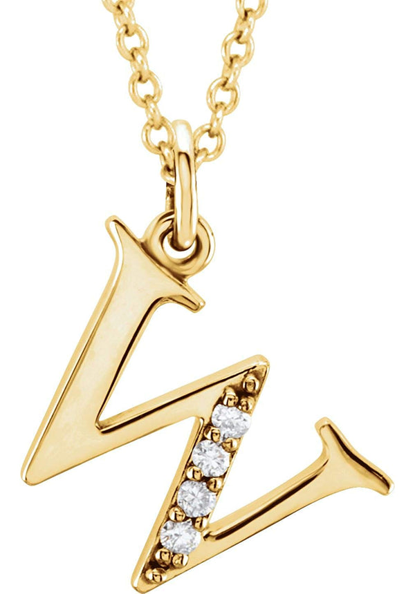 Diamond Initial 'w' Lowercase Letter 14k Yellow Gold Pendant Necklace, 16" (.025 Ctw, GH, I1)