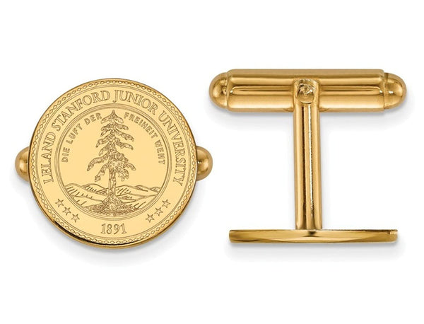 Gold-Plated Sterling Silver Stanford University Crest Round Cuff Links, 16MM