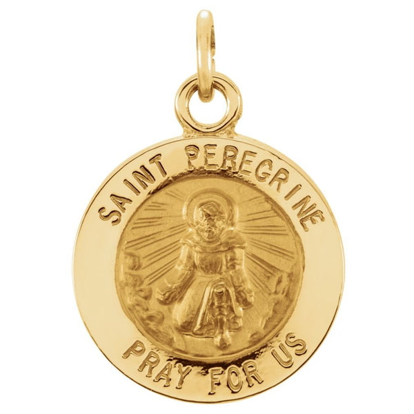 14k Yellow Gold Round St. Peregrine Medal (15MM)