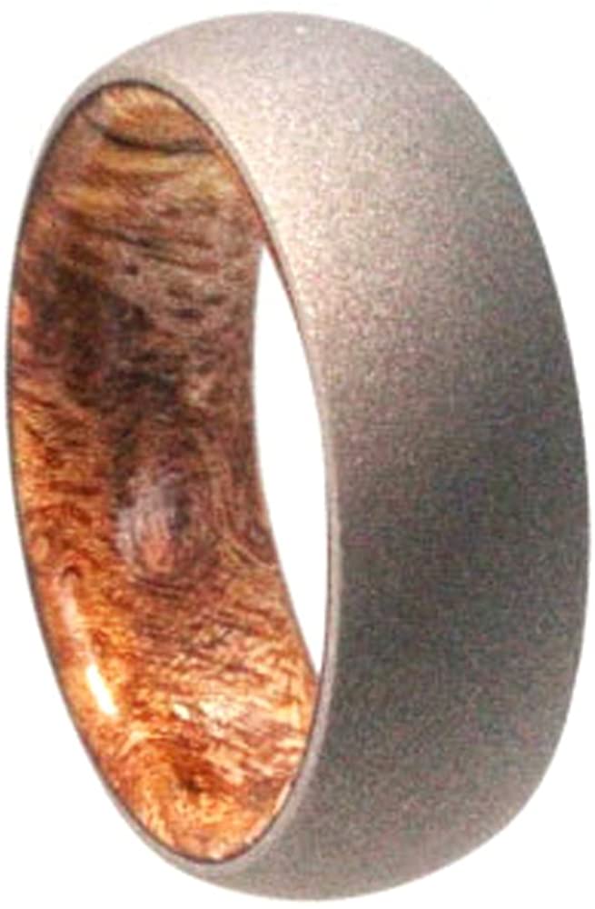 Sindora Wood Inner Sleeve 6mm Comfort Fit Sandblasted Titanium Wedding Band, Size 8.5