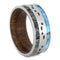 Antler, Turquoise, Mesquite Wood, Bear Tracks Engraving 9mm Comfort-Fit Titanium Band