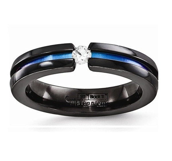 Edward Mirell Black Titanium White Sapphire and Rainbow Multi-Colored Grooved Anodized 4mm Band