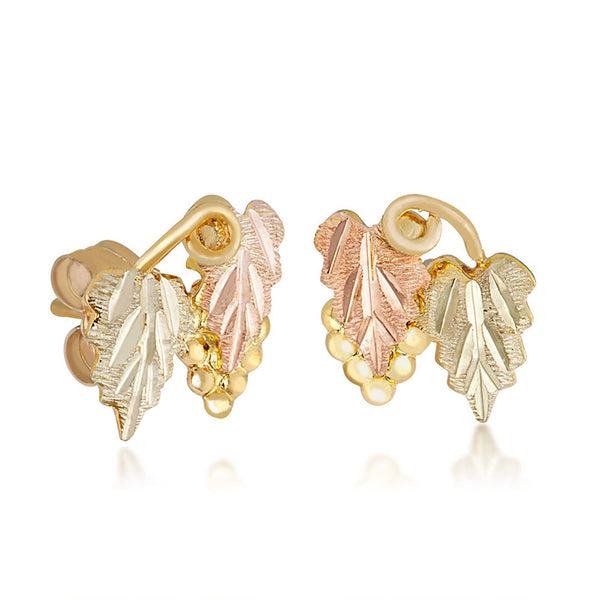 Two-Tone Leaf Post Earrings, 10k Yellow Gold, 12k Green and Rose Gold Black Hills Gold Motif