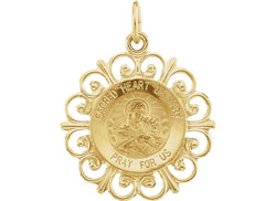 Rhodium Plated 14k Yellow Gold Sacred Heart of Mary Medal (18.5 MM)