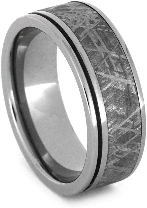 Gibeon Meteorite, Grooved Titanium Pinstripes 8mm Comfort-Fit Titanium Band, Size 14