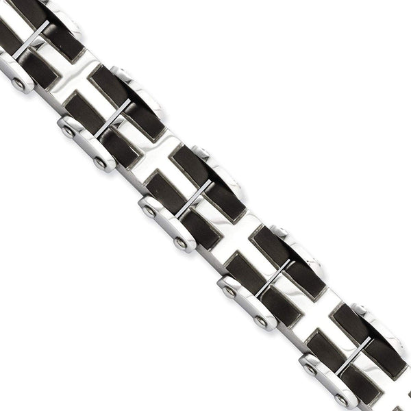 Men's Polished Stainless Steel 12mm Black IP-Plated Bracelet, 8.75"