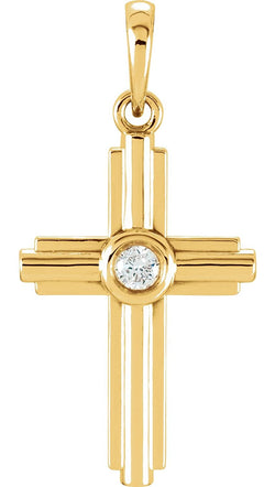 Diamond Zia Cross 14k Yellow Gold Pendant (.06 Ct, G-H Color, I1 Clarity)