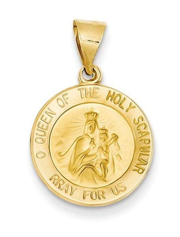 14k Yellow Gold Queen Of The Holy Scapular Reversible Medal Pendant (17X14MM)