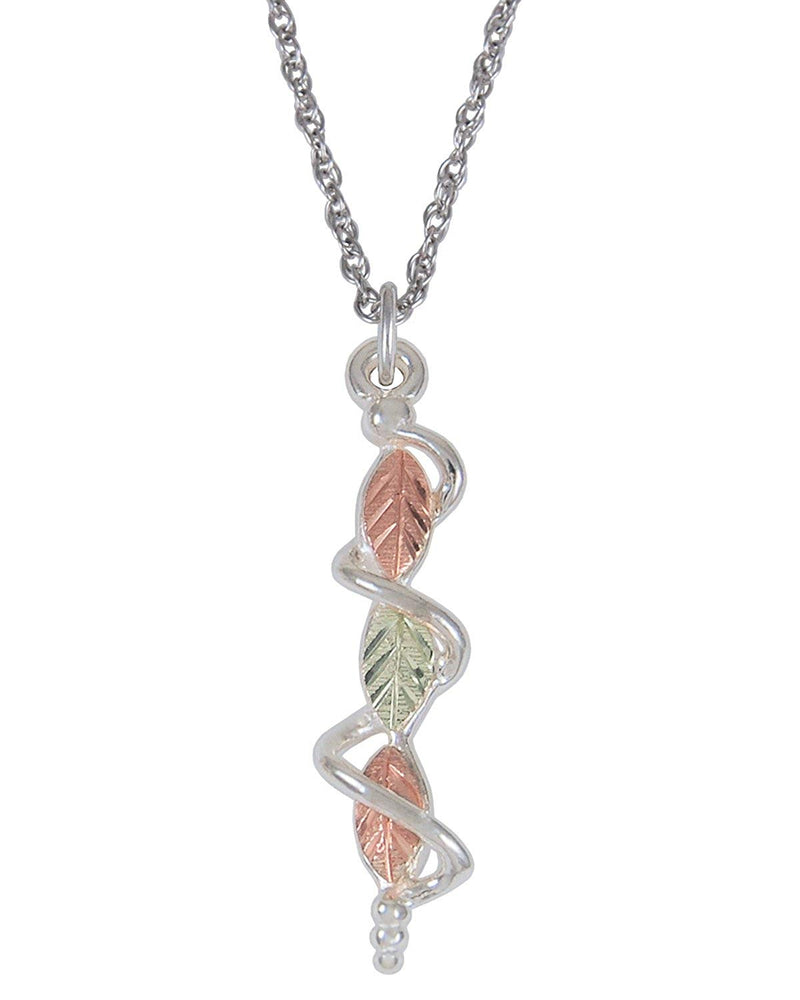 Grape Leaf Swirl Necklace, Sterling Silver, 12k Rose Gold, 12k Green Gold Black Hills Gold Motif, 18"