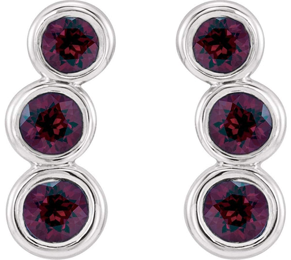 Platinum Mozambique Garnet Three-Stone Ear Climbers