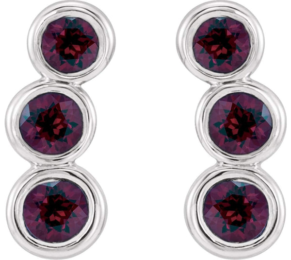 Mozambique Garnet Three-Stone Ear Climbers, Sterling Silver