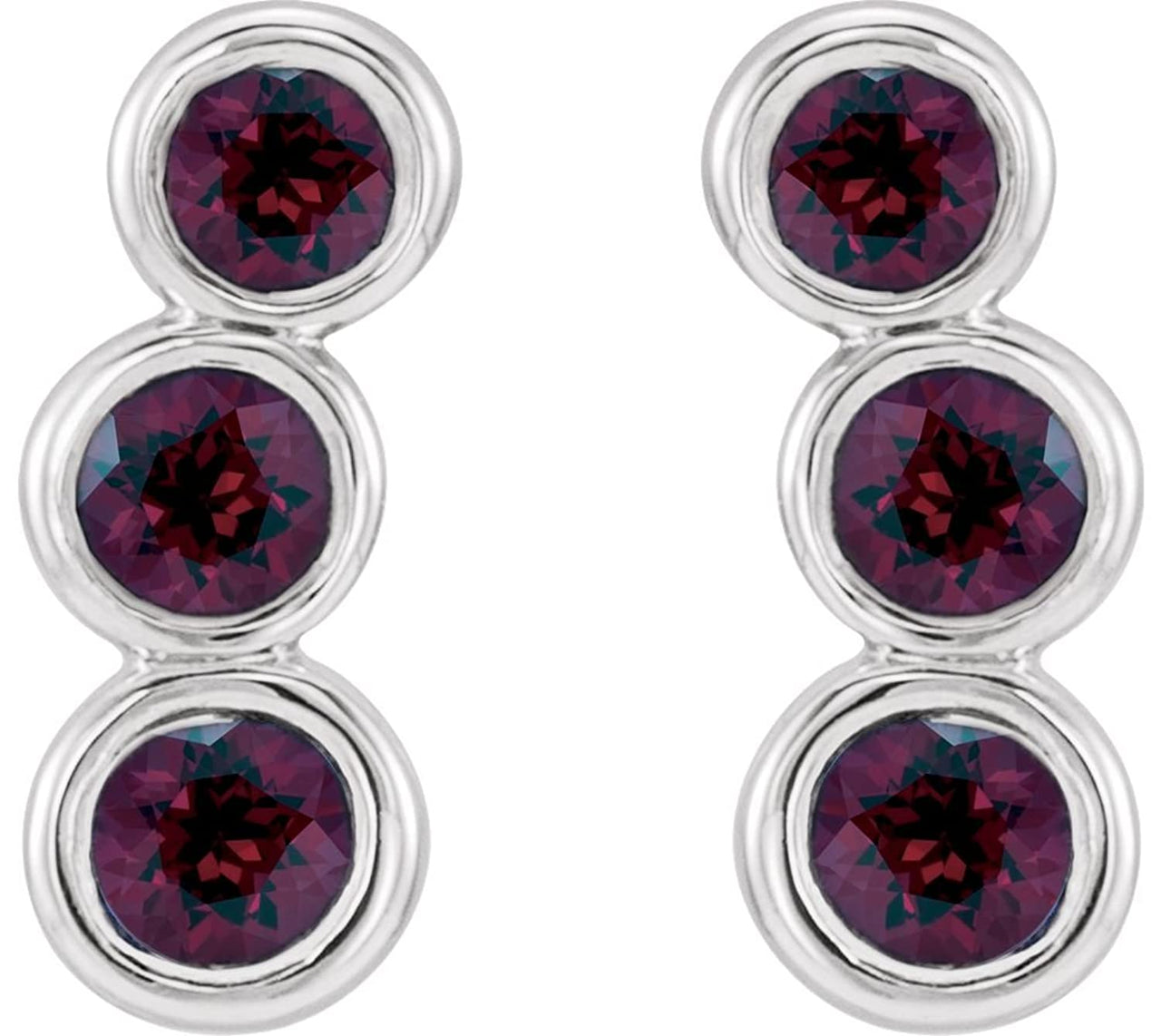 Mozambique Garnet Three-Stone Ear Climbers, Rhodium-Plated 14k White Gold