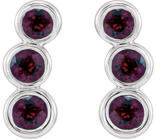 Mozambique Garnet Three-Stone Ear Climbers, Rhodium-Plated 14k White Gold