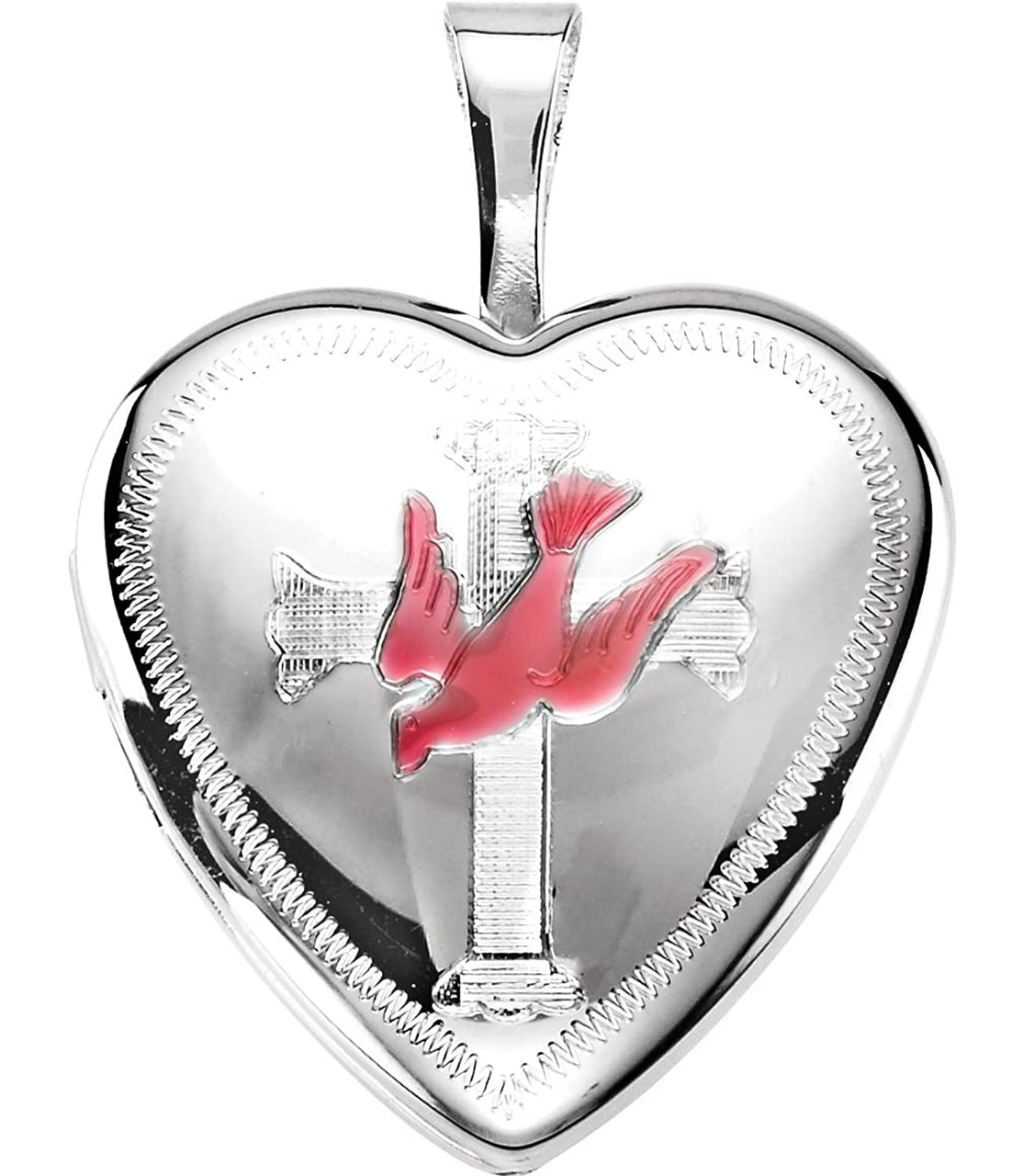 Petite Enameled Dove and Cross Heart Sterling Silver Locket (15.80X16.00 MM)