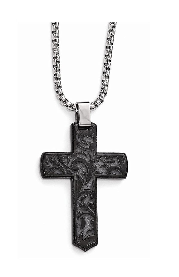 Edward Mirell Black Titanium Casted Cross Pendant Necklace, 20"
