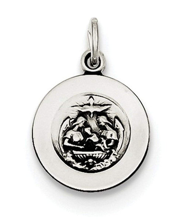 Sterling Silver Antiqued Baptismal Medal (17X12MM)