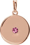 Round Pink Tourmaline Disc Pendant, 14k Rose Gold