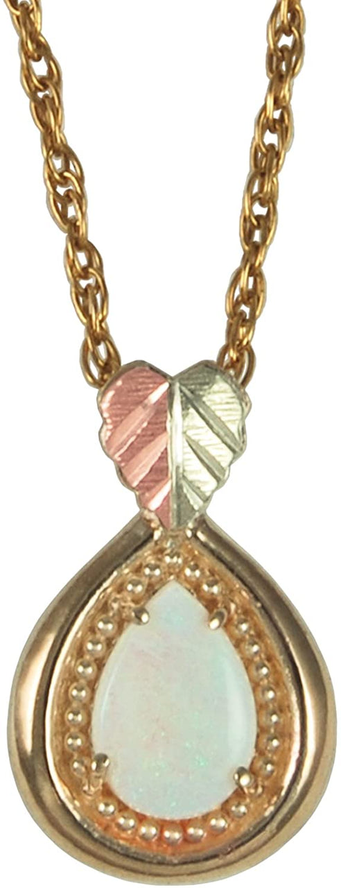 Opal Teardrop Pendant Necklace, 10k Yellow Gold, 12k Green and Rose Gold Black Hills Gold Motif, 18''