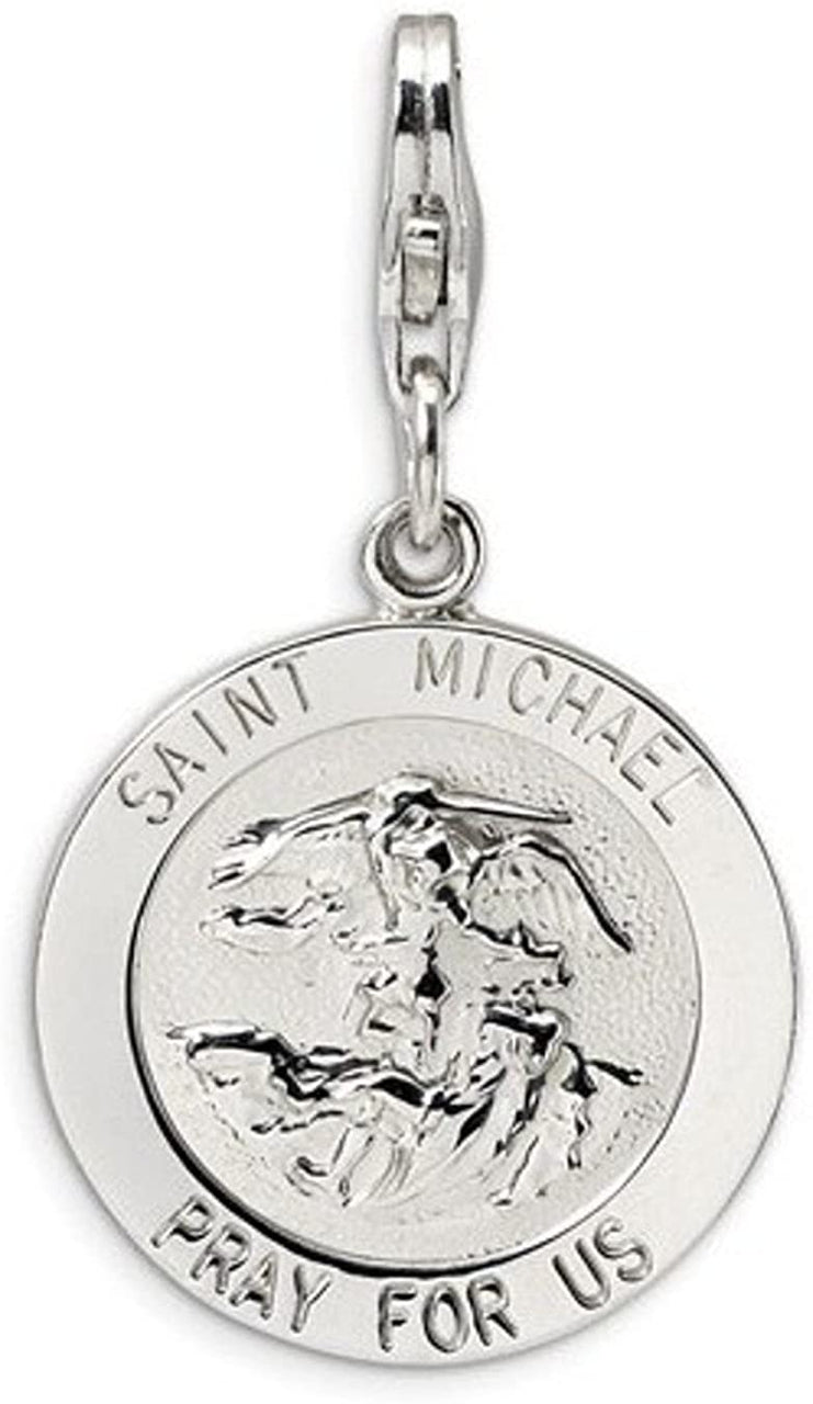 Sterling Silver Saint Michael Medal with Lobster Clasp Charm (31X15MM)