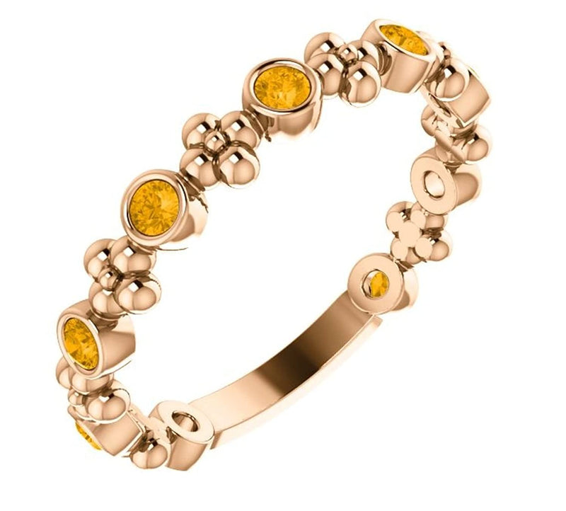 Genuine Citrine Beaded Ring, 14k Rose Gold