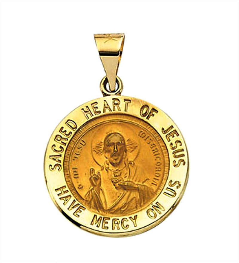 14k Yellow Gold Hollow Round Sacred Heart of Jesus Medal (18.5 MM)
