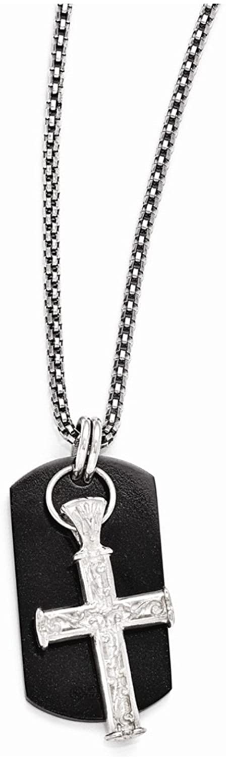 Edward Mirell Black Titanium and Sterling Silver Cross Pendant Necklace, 20"