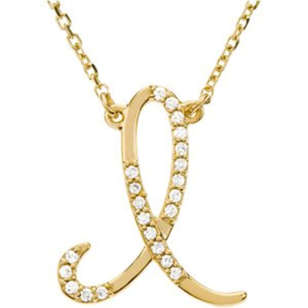 14k Yellow Gold Alphabet Initial Letter I Diamond Pendant Necklace, 17" (GH Color, I1 Clarity, 1/8 Cttw)