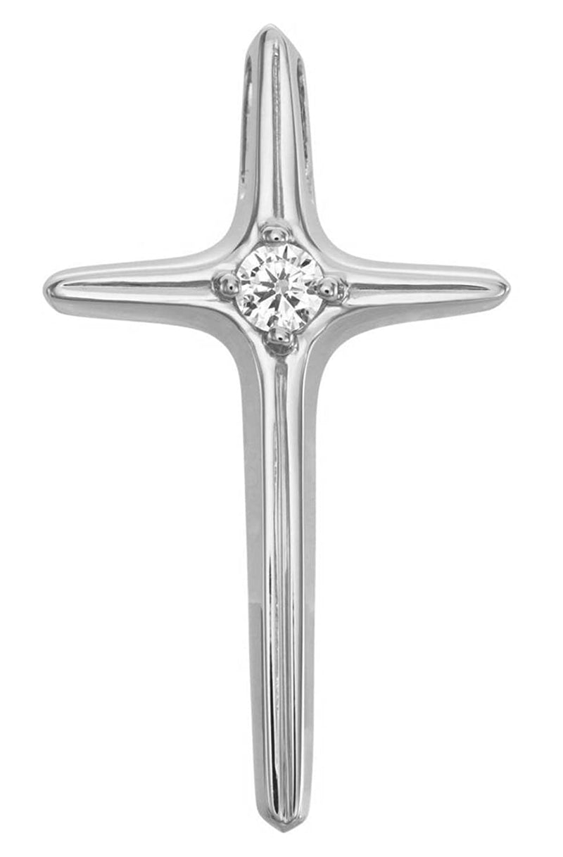 Solitaire Diamond Cross Rhodium-Plated 14k White Gold Pendant (.07 Ct, G-H Color, SI1 Clarity)